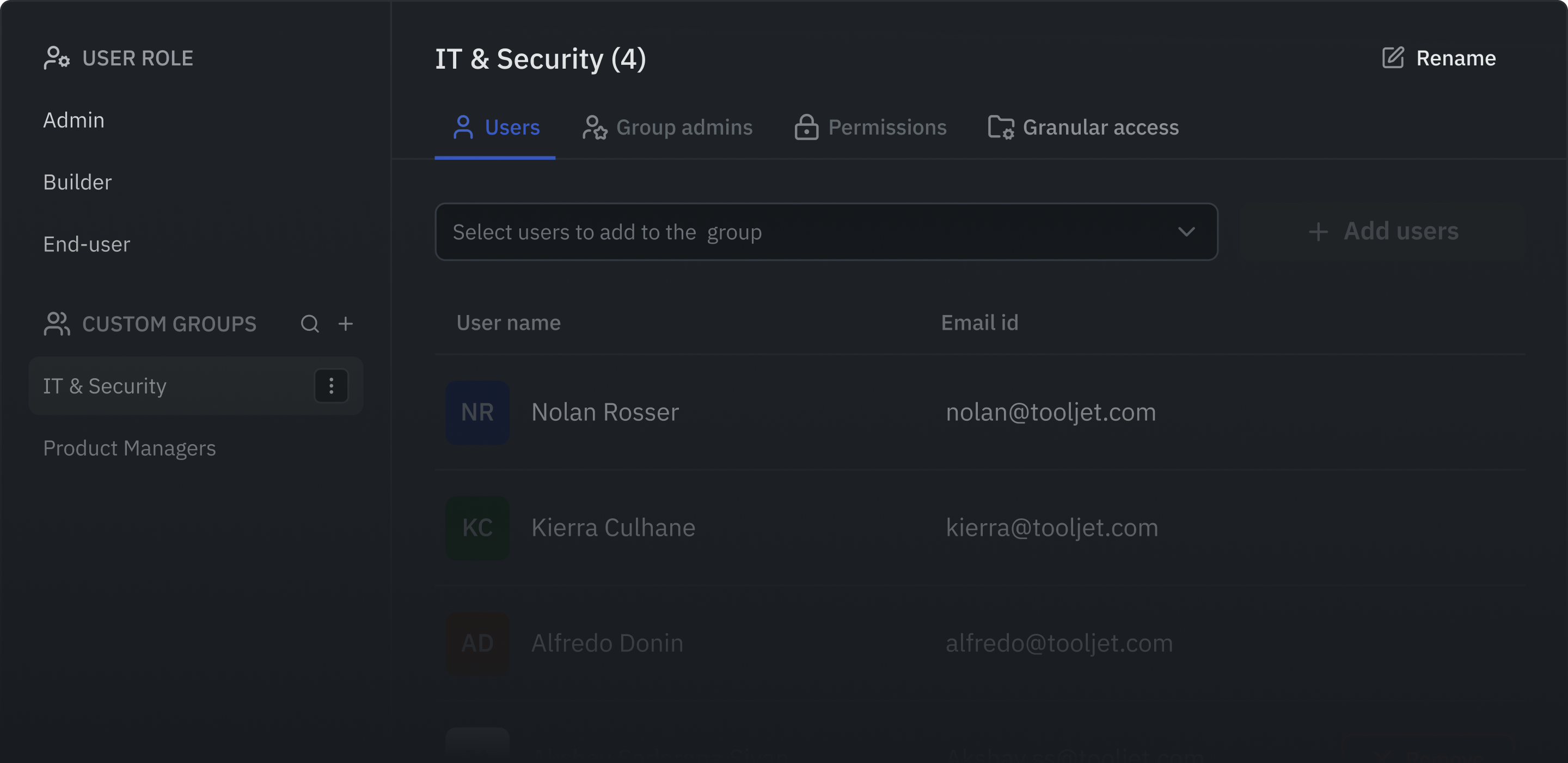 Group management panel